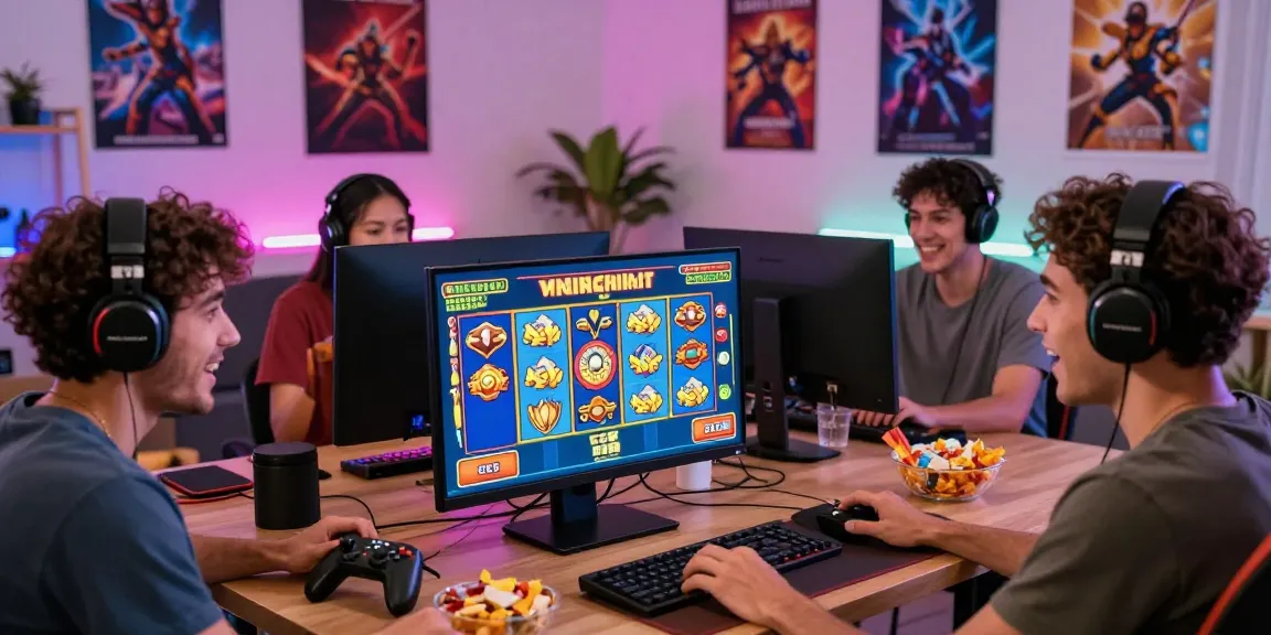 Exciting gaming session showcasing situs slot deposit 10 ribu with friends enjoying vibrant slot graphics and gaming atmosphere.