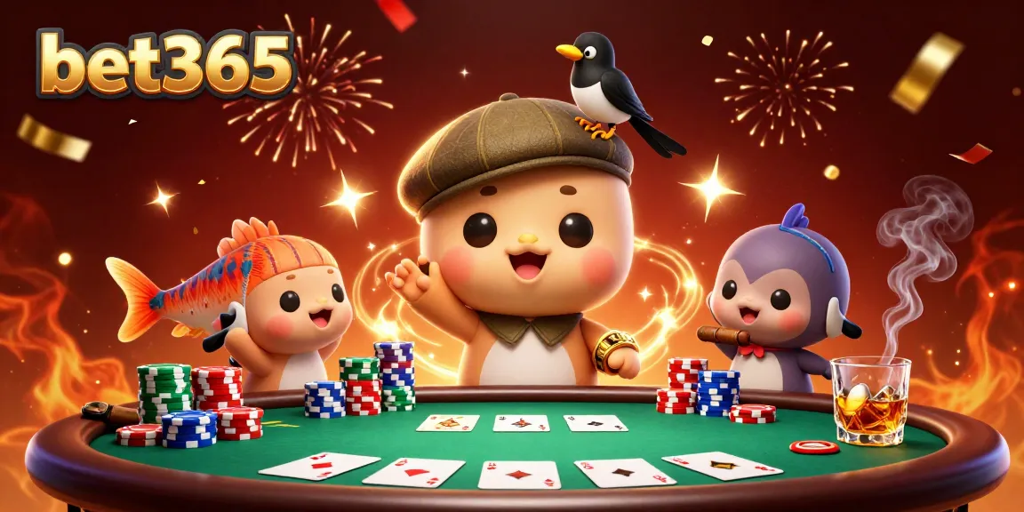 Enjoy thrilling bets with bet365 in this vibrant 3D casino scene featuring cartoon characters.