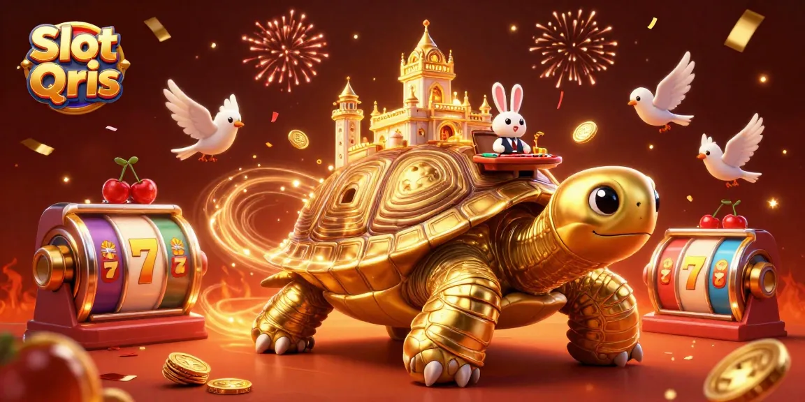 Spin the reels and win with Slot Qris’s exciting golden casino adventure illustration!