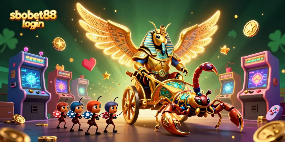 Engage with sbobet88 login in an action-packed casino scene filled with vibrant game elements and winning excitement.