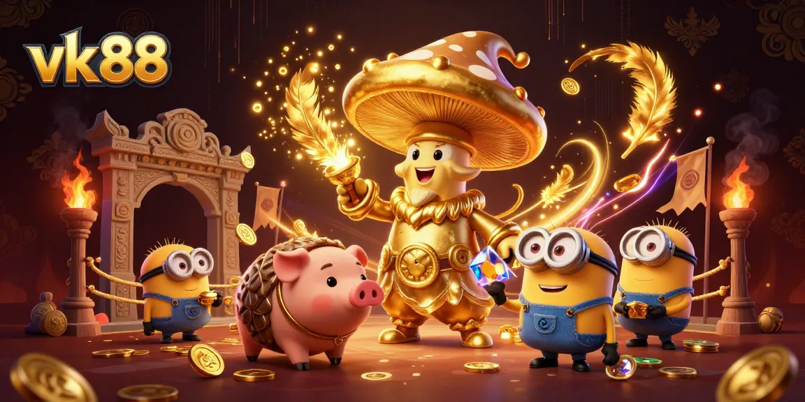 Experience the magic of vk 88 as golden treasures and vibrant characters create a rich casino adventure.