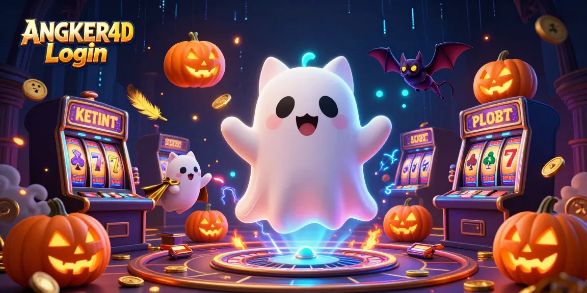 Experience ANGKER4D Login with a fun-filled ghost cat and vampire bat in a lively casino scene.