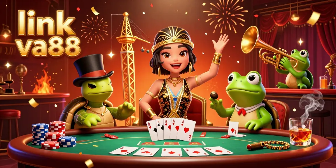 Engage with thrilling games at link va88, showcasing a festive casino scene with colorful poker chips.