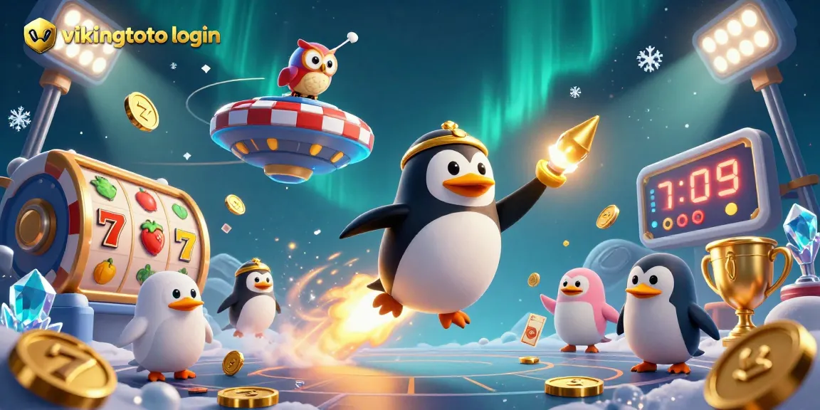 vikingtoto login memudahkan pemain memasuki gambar kasino dengan penguin emas dan elemen slot