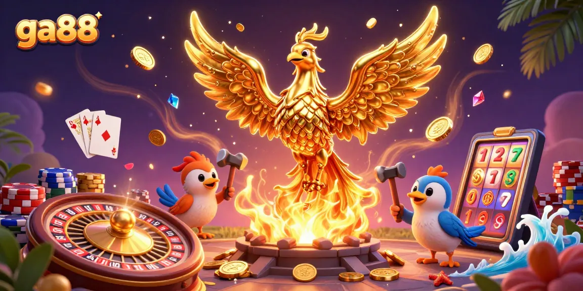 Experience the thrilling world of ga88 with vibrant casino elements and rich gold visuals.