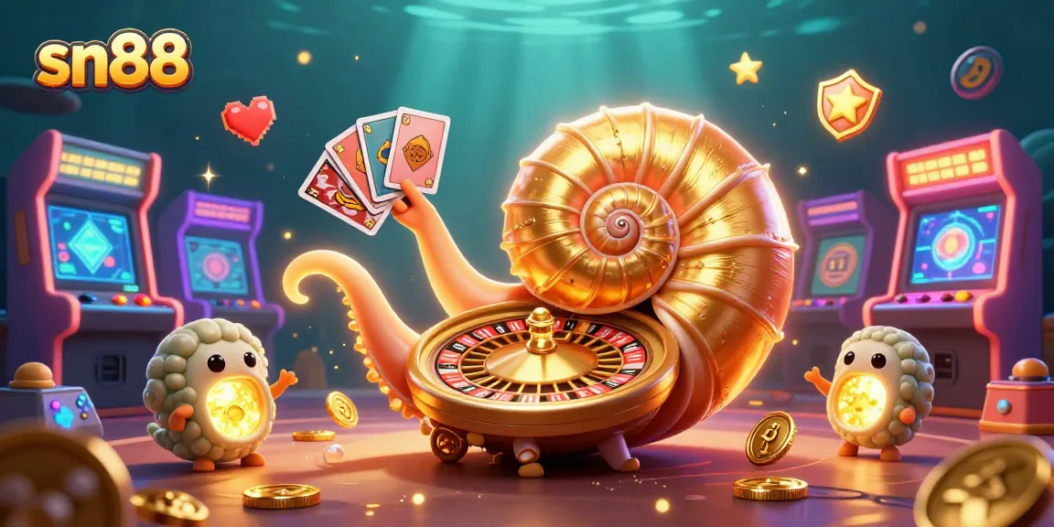 Engage with games at sn88 featuring a giant nautilus roulette wheel surrounded by glowing game elements.
