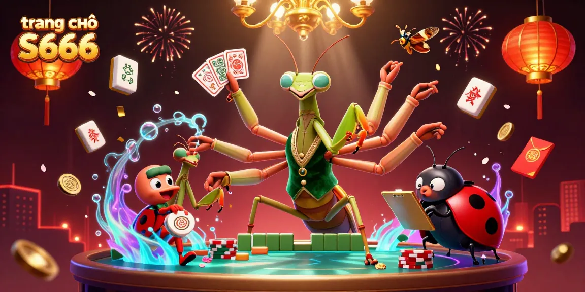 Engage with the vibrant world of trang chủ S666 as a giant mantis and ladybug create excitement around casino games.