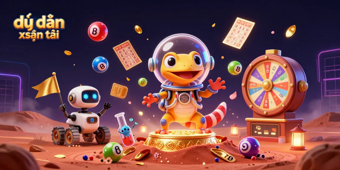 Dự đoán xsmb thần tài: A vibrant 3D illustration showcasing a Martian gecko unearthing a golden casino, symbolizing luck and fortune.