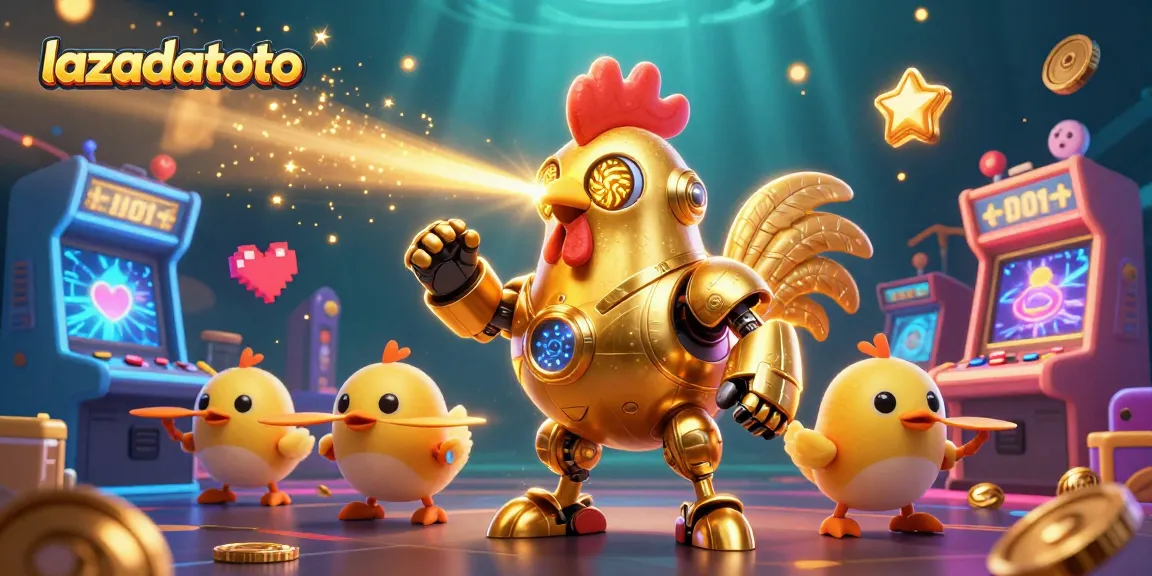 Mainkan lazadatoto dengan robot ayam emas futuristik dan drone, pengalaman bermain mendebarkan.