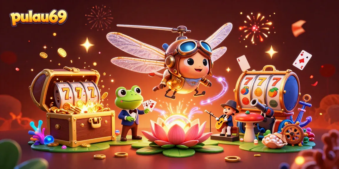 Experience the excitement of pulau69 with jackpots and thrilling games in a vibrant casino illustration.