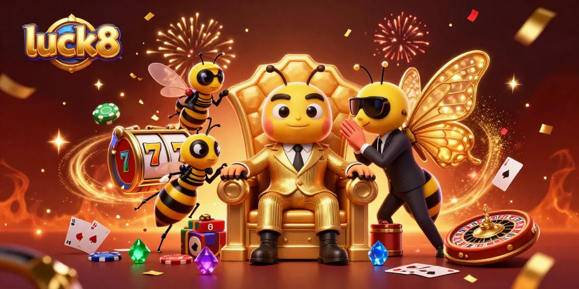 Experience gaming excitement at luck8 with our vibrant 3D casino scene featuring colorful game elements and dynamic characters.