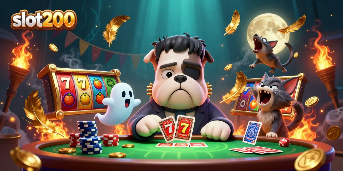 Gambarlah slot200 dengan karakter Frankenstein bertema kasino dan elemen slot penuh warna
