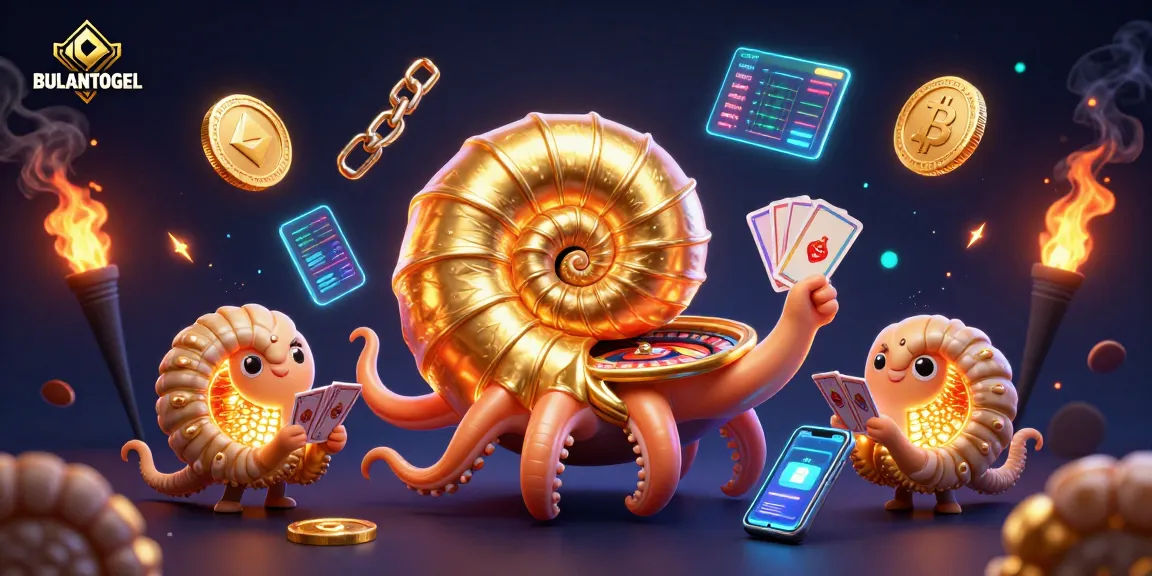 Experience thrilling gaming with BULANTOGEL, featuring a nautilus roulette wheel and crypto elements.