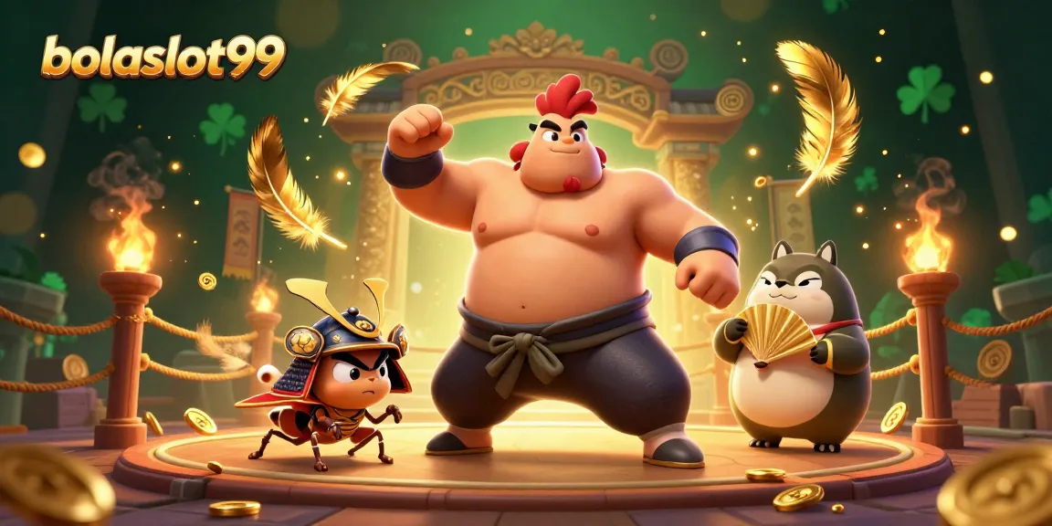 Witness the thrilling action at bolaslot99 with powerful sumo wrestlers and fierce crickets in a dynamic gambling arena.