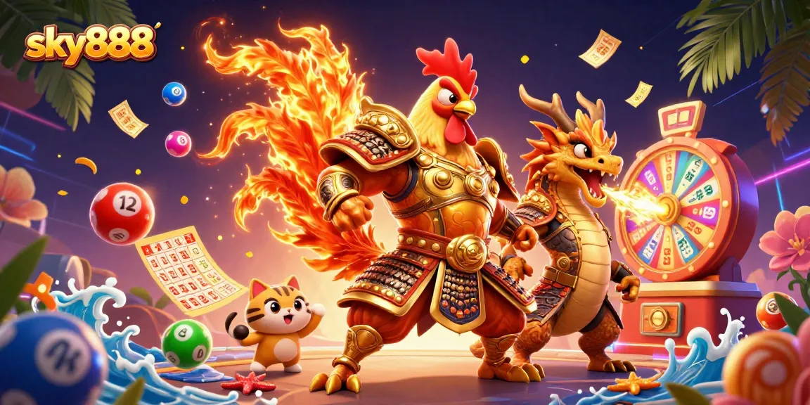 Engage in thrilling gameplay at sky888 with this vibrant 3D illustration of dynamic casino action.