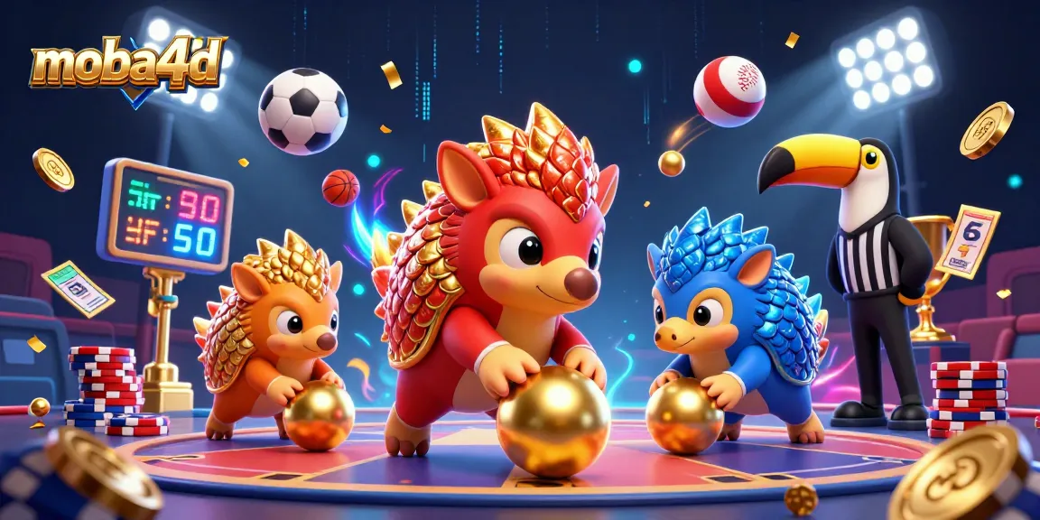 Experience immersive gaming with moba4d as pangolins roll through poker chips in this vibrant casino scene.