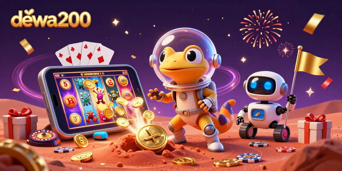 Gamer Martian gecko menemukan kasino emas sambil bermain slot di dewa200