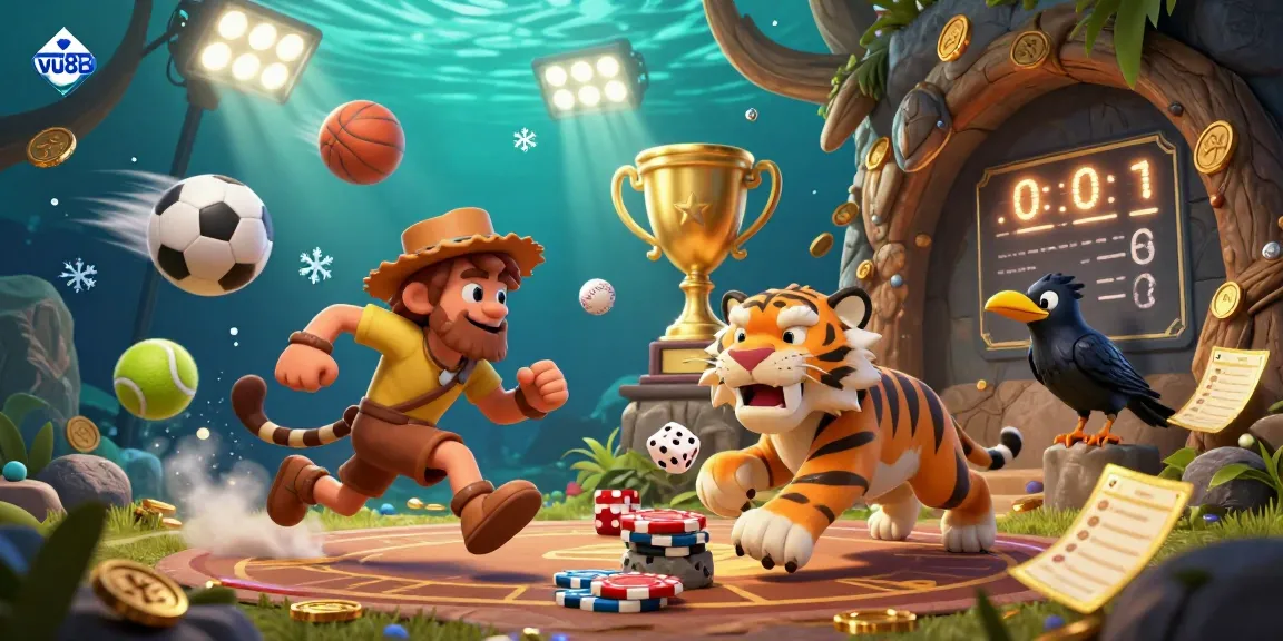 Experience the vibrant excitement of vu88 with a casino scene featuring historic gaming elements and sports action.
