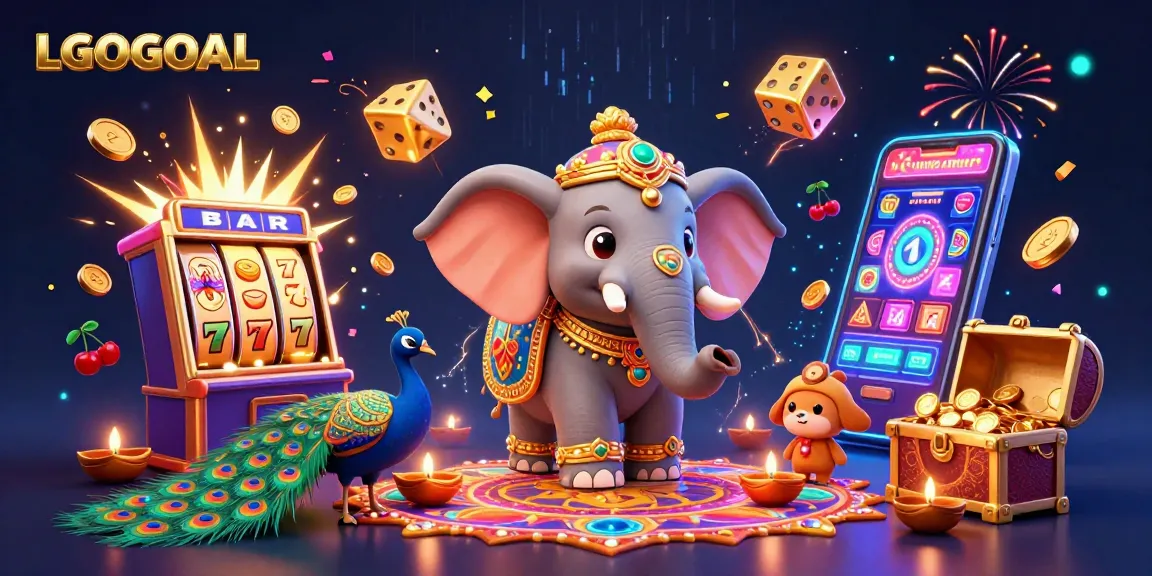 Experience LGOGOAL's vibrant casino environment filled with dynamic slot game elements and celebratory visuals.