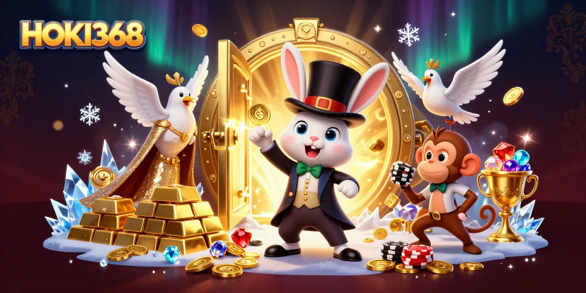 Experience the thrill with HOKI368 as a magician rabbit conjures gold coins and poker chips.