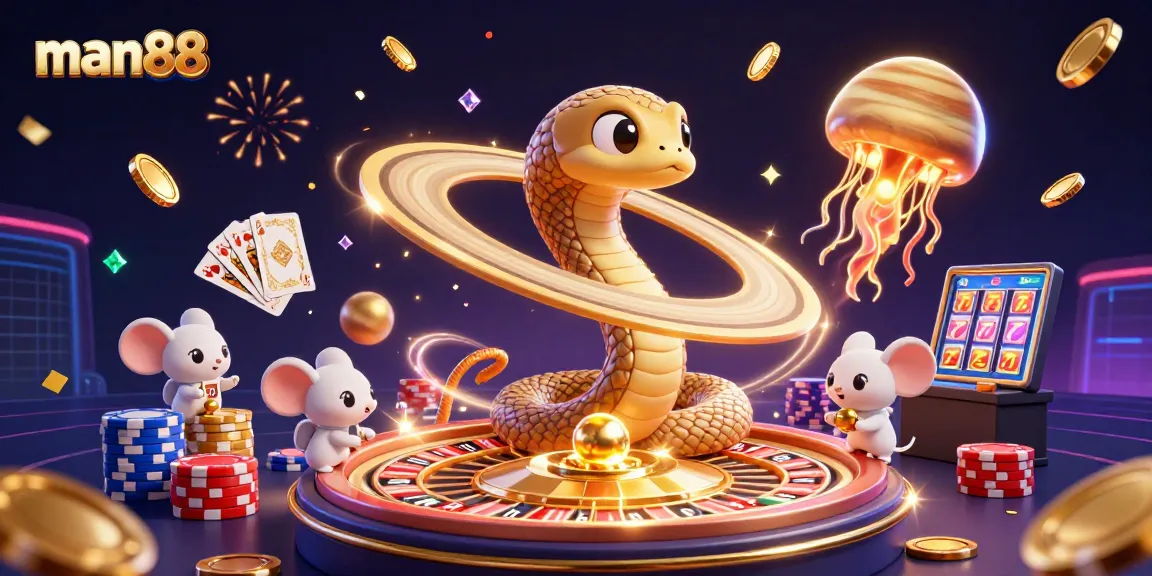 Experience thrilling gaming with man88 on a vibrant cosmic casino scene.