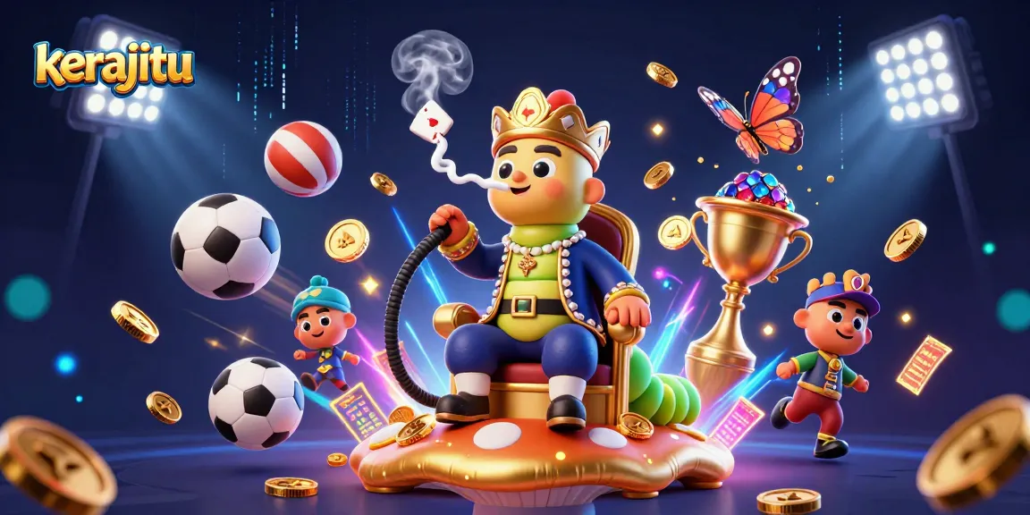 Engage with kerajitu's lively 3D casino scene featuring sports elements and a magical caterpillar master.