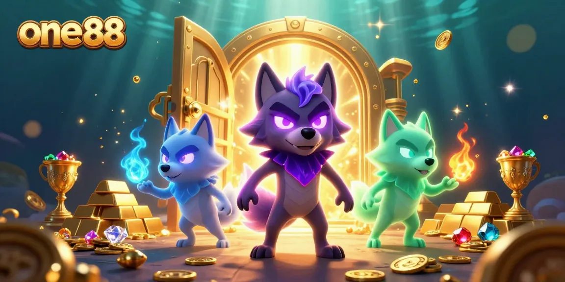Experience thrilling wins at one88 with vibrant treasures, ghostly wolves, and animated casino excitement.