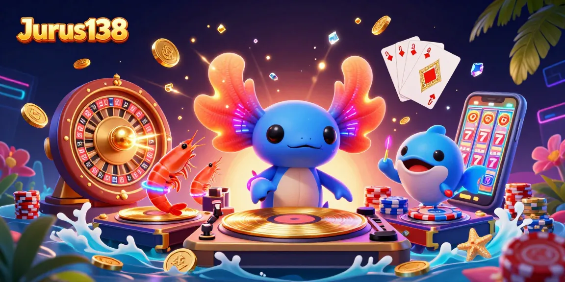 Spin and win with Jurus138 in a vibrant casino scene filled with glowing elements and lively characters.