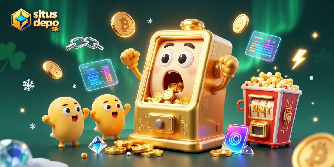 Watch as the situs depo 5k slot machine hits a jackpot, surrounded by coins and cheering baby slots.