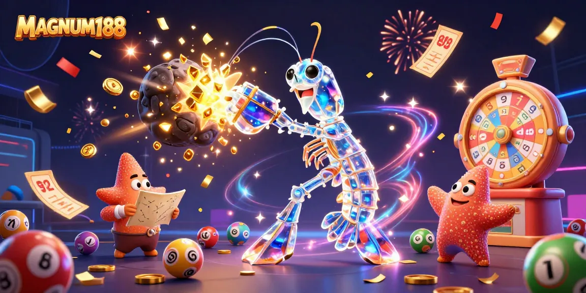 Engage in exciting gameplay with MAGNUM188 featuring vibrant colorful lottery elements and a dynamic cosmic theme.