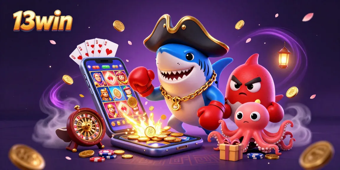Join the thrilling chase for rewards with 13win's dynamic characters in a vibrant casino ambiance.