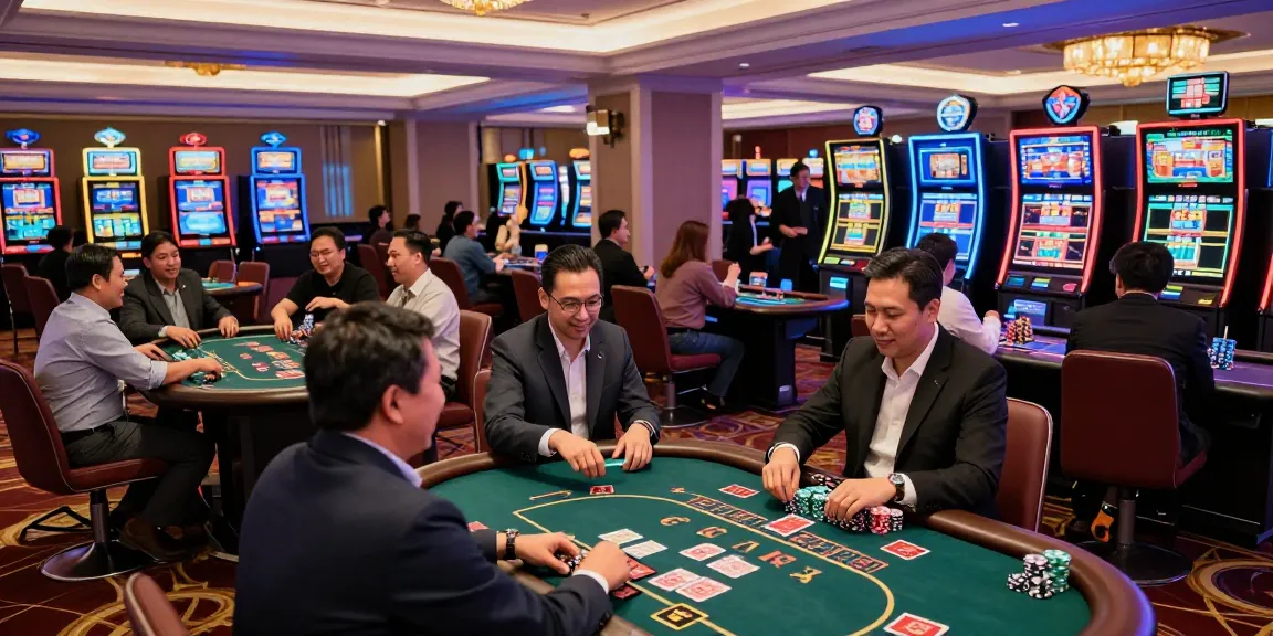 Exciting casino scene showcasing diverse players engaging in situs togel and other games amid vibrant lights and decor.
