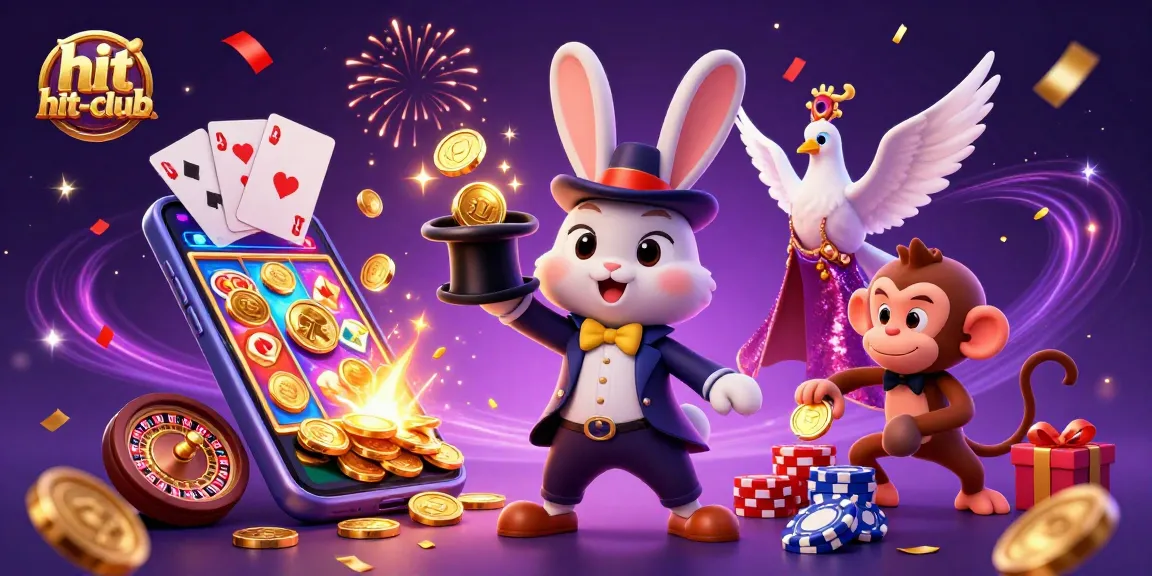 Experience gaming thrills at hit-club with our vibrant 3D character scene featuring casino magic and excitement.
